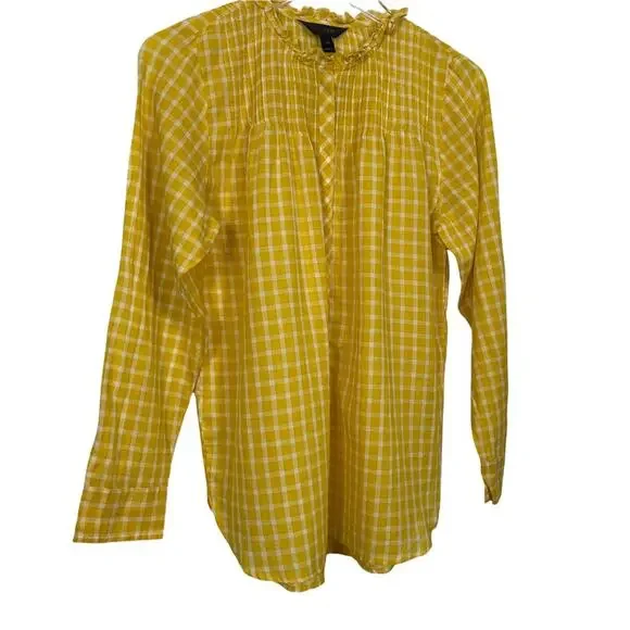 J. Crew Blouse Top Ruffled Popover Mini Window Pane Yellow Size XS NWOT - Picture 5 of 9